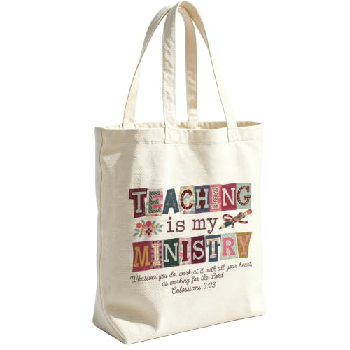 VICBOU Christian Canvas Tote Bag for Women Girls Birthday,Shoulder Bag with Pocket for Grocery Shopping Beach - color: Teaching