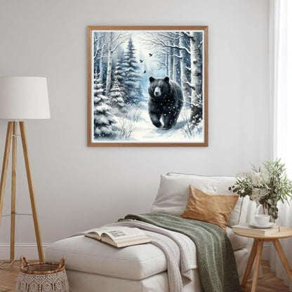 MOMDEDP Diamond Painting Kits for Adults -Forest Bear DIY 5D Diamond Art Kits Full Drill Winter Diamond Dots Paintings with Diamonds Gem Art and Crafts for Beginners Home Decor 12x12inch Animal