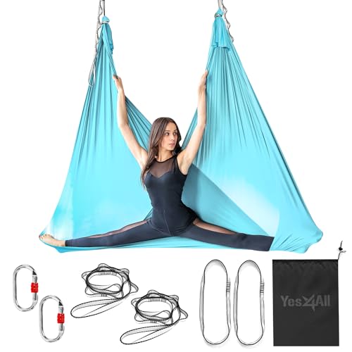 Yes4All Aerial Yoga Hammock 5.5 Yards, 198 Inches Height Aerial Silks, Yoga Trapeze Increasing Strength, Flexibility and Balance - color: C. Sea Glass Blue