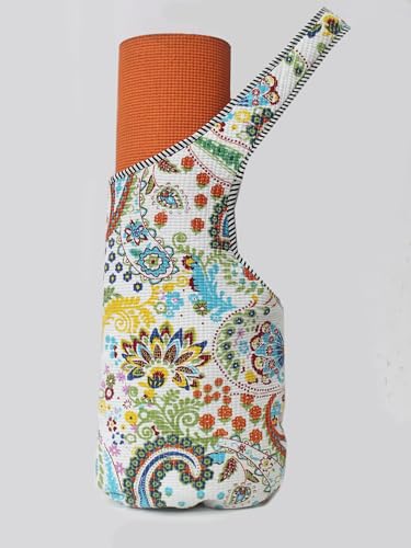 INDIAN CRAFT CASTLE Yoga Mat Bag | Tote Mat Bag | Sling Yoga Tote w/Large Side Pocket & Zipper Pocket | Yoga Mat Carrier Fits Most Size Mats - color: White Paisley