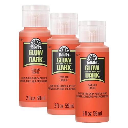 FolkArt Glow-in-the-Dark Acrylic Paint, 2 oz., Red (Pack of 3) - color: Red, size: 2 Fl Oz (Pack of 3)