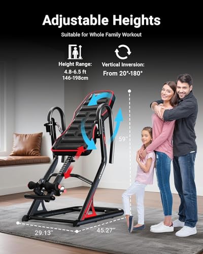 HARISON Inversion Table for Back Pain Relief, Decompression Back Stretcher | Strength Training Inversion Equipment with Safe Belt, Comfortable Ankle Holders, 300 350 lbs, Easy Assembly - color: Red