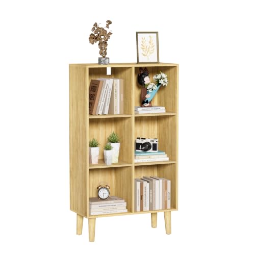 6 Cube Bookcase, Wooden Book Shelf Cube Storage Organizer with Legs, 3 Tier Bookshelf Freestanding Open Shelves for Bedroom, Living Room and Home Office (Oak, 6 Cube Vertical) - color: Oak, size: 6 Cube Vertical