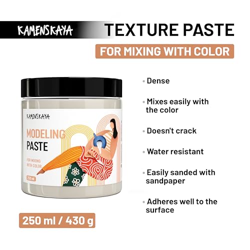 KAMENSKAYA Modeling Paste 8.45 oz / 250 ml – Non-Cracking Acrylic Texture Paste for Canvas, High Density Medium for Acrylic Painting, Impasto & 3D Textured Art, Made in EU - color: Natural, size: 8.45 Fl Oz (Pack of 1)