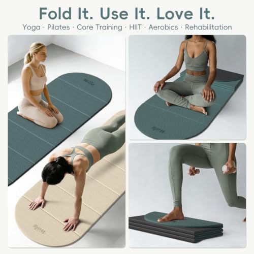 WeiLa Foldable Yoga Mat,10mm Extra Thick,Extra Long (75"x26") for Women&Men - color: Dark Green & Black