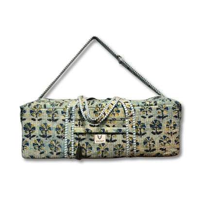 Large Capacity Handblock Printed Yoga Mat bag for Women, Gym Bag, Fits Yoga Blocks, Adjustable strap, Pilates, Gym, Fitness Block & Gear, Light and Durable - color: Meadow Haze