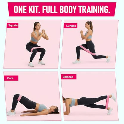 Poler Booty Resistance Bands Set for Women – 3 Fabric Bands (Light, Medium, Heavy) + Pilates Ball – Non-Slip Glute & Leg Workout Kit for Home Fitness, Yoga & Strength Training - color: Black P