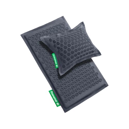 Pranamat Acupressure Large Mat and Pillow Set, Premium Acupressure Therapy for Pain Relief and Relaxation, Handcrafted in Europe with Sustainable and Natural Materials (Graphite Gray) - color: Graphite Gray