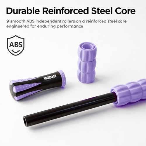 Muscle Roller & Massage Roller Stick for Athletes - Lymphatic Drainage Support, Relieves Muscle Soreness, Cramping & Tightness - Targets Legs, Arms, Back & Calves （Purple Wheel） - color: Purple