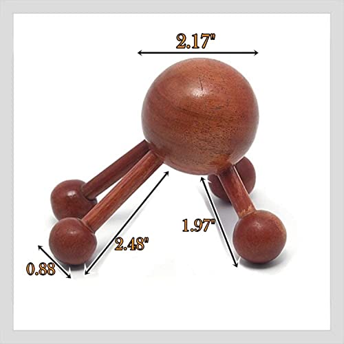4 Legs Ball Spider Massager Handheld Stick for Shoulder, Back & Full Body Thai Wooden Trigger Point Reflexology Massage Tool w/Cloth Bag and Massage Manual