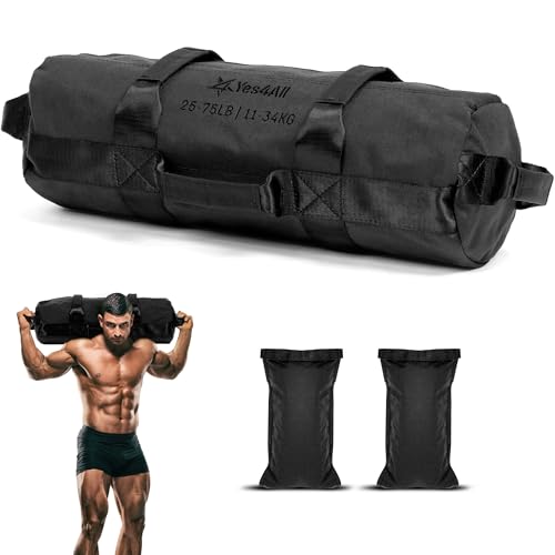 Yes4All Sandbags for Working Out, Adjustable Sand Bags for Weight Training with Handles, Multiple Colors & Sizes 5-200lbs - color: F. Black - M (25-75 Lbs)