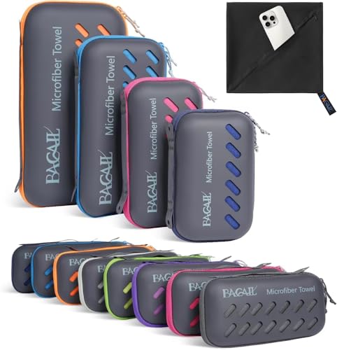 BAGAIL Camping Towel with EVA Case, Compact & Ultra Soft Microfiber Travel Towel - Super Absorbent & Lightweight Quick Dry Towels for Sports, Beach, Gym, Backpacking, Hiking and Yoga - color: Black, size: M - 24" x 48"