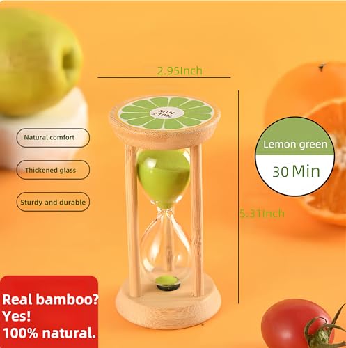 100% Bamboo Sand Timer Colorful Hourglass Timer Wooden Sandglass Reloj de Arena Mini 30Min Sand Clock for Toothbrush Games Classroom Home Office Cooking(Lemon Green, 30Min) - color: Lemon+green, size: 30Min