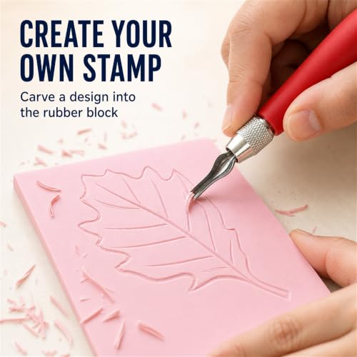 Rubber Block Stamp Carving Block Stamp Making Kit with Cutter Tools, 1 Carving Rubber Stamp for Printmaking, Printing and More - size: 1 Rubber Block + Carving Tool