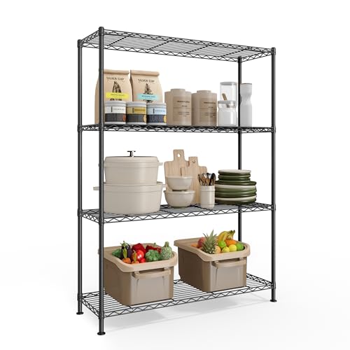 SONGMICS 4-Tier Bathroom Shelf, Storage Rack for Small Space | Extendable Design, 11.8 x 35.4 x 47.6 Inches, Removable Hook, Ink Black, DALTEN Collection ULGR194BH01 - color: Ink Black, size: 4 Tiers (11.8"D x 35.4"W), style: Without PP Shelf Liners