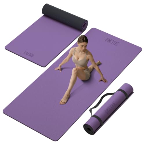 Wide Yoga Mat Thick(10mm) Exercise Mat Non Slip Anti-tear,72"x35" Extra Large Pilates Mats for Home Workouts, Gym & Floor Stretching with Carrier Strap - color: Deep purple + Black