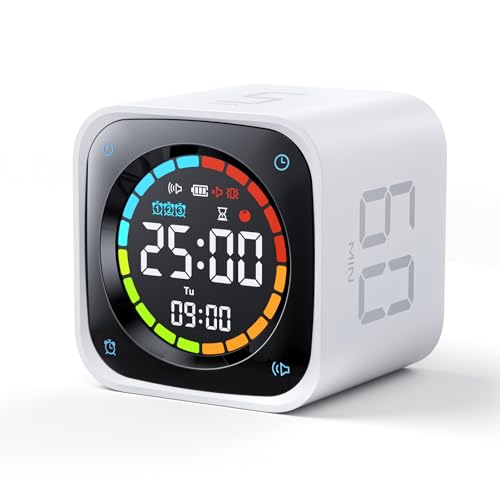 Ticktime TK3 Pomodoro Timer Cube for Focus, Study, Work, Task, ADHD,Kitchen | Real Pomodoro Timer, Quick Flip 5/10/30/60 min Countdown, Custom Timer & Stopwatch, Clear Display, 3 Reminder Options,Clock - color: White