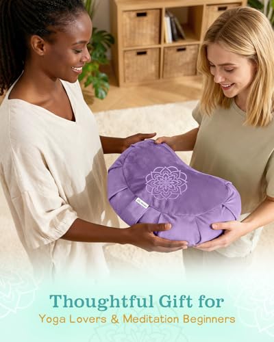Hihealer Premium Crescent Meditation Cushion, Buckwheat Yoga Bolster Pillow - color: Purple