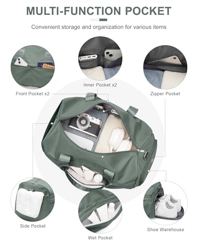 Gym Bag for Women with Shoe Compartment, Sport Travel Duffel Bag for Men - color: Green