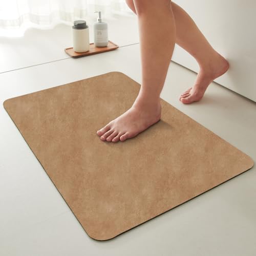 TYUU Thin Bath Mat, Small Bathroom Rugs Non Slip Washable, 16x24 Camel | Quick Dry Bath Rug Fits Under Door. Non-Slip Rubber Backing. Absorbent Faux Suede Bathroom Floor Mats. Bath, Shower & Sink. - color: Camel, size: 1'4" X 2' (Rectangular)