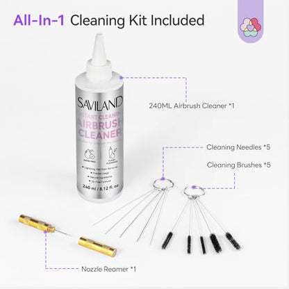 SAVILAND Airbrush Cleaner Kit: 10S Instant 240ml Airbrush Cleaning Kit Low Odor Acetone Free with Cleaning Brush & Needle Nozzle Reamer Full Tool Set for Clog Removal Nail Art Airbrush Pro - color: Grey