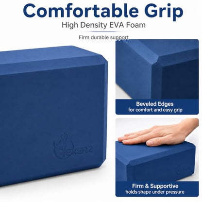 EXERZ Yoga Blocks 2 pack, Gym Blocks, Exercise Workout Fitness Bricks, Pilates Stretch Handstand Non-Slip - color: Navy