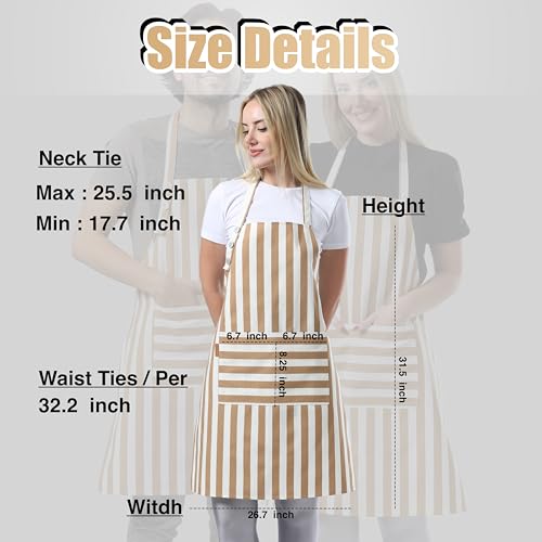 TOSHEX Kitchen Apron Cotton Waterdrop Resistant Adjustable Button Women Men | Premium Cotton Cooking Apron with Pocket. Striped, Gift, Brown - color: Brown