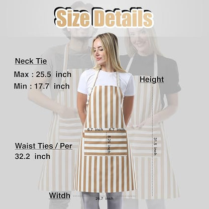 TOSHEX Kitchen Apron Cotton Waterdrop Resistant Adjustable Button Women Men | Premium Cotton Cooking Apron with Pocket. Striped, Gift, Brown - color: Brown