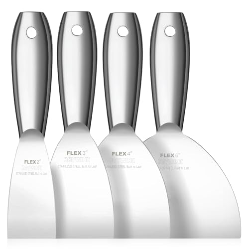 Putty Knife Set, 4Pcs 2",3",4",6" One Piece Putty Knives for Spackling | Drywall, Paint, and Wallpaper Removal, Premium Polished All-Metal Stainless Steel Putty Knife for Smooth Finish - size: 2"3"4"6"