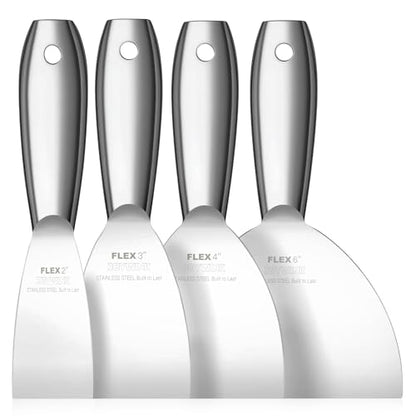 Putty Knife Set, 4Pcs 2",3",4",6" One Piece Putty Knives for Spackling | Drywall, Paint, and Wallpaper Removal, Premium Polished All-Metal Stainless Steel Putty Knife for Smooth Finish - size: 2"3"4"6"