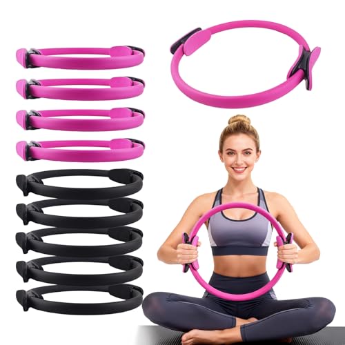 10 Pcs Pilates Ring Set, 15" Pilates Circle Ring with Extra Thick Padded Handles, Pilates Equipment for Home or Travel, Workout Equipment for Women for Inner Thigh & Core, Upper Body Workout Equipment