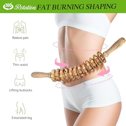 Curved Wood Therapy Massage Stick, Wooden Cellulite Muscle Roller for Legs - color: Wood Grain-12 Rollers