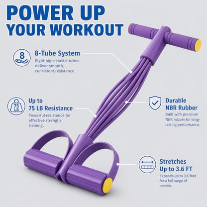 8-Tube Foot Pedal Resistance Band with Handles for Home Exercise