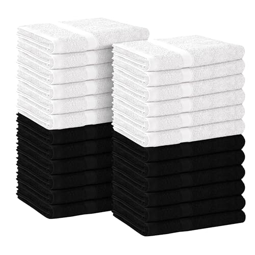Avalon Towels Salon Towel - Black and White Hand Towels Bulk Pack of 24 - 100% Cotton Absorbent Spa, Facial & Gym Towel for Working Out - 16x27 Inches (Not Bleach Proof) - color: Black, White, size: 16x27 Inch (Pack of 24)