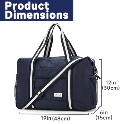 Arxus Carry On Travel Bag, Lightweight Foldable Packable Tote Bag 25L - color: Navy Blue