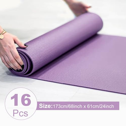 Funtery 3 mm Thin Yoga Mats Bulk, 68 x 24 Inches Lightweight PVC Exercise Mats Non Slip Workout Fitness Pads for Yoga Pilates Stretching Classes Gym Home Studio - color: Smoky Purple