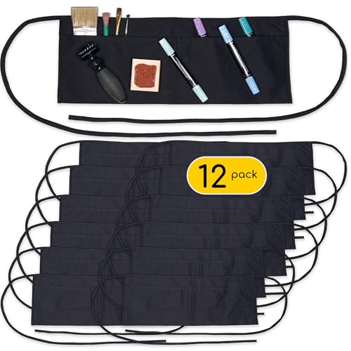 2 Pocket Canvas Work Waist Nail Apron Belt Washable Tool Utility Gardening Woodworkers Roofers Artists & Crafts - color: Black 12 Pack