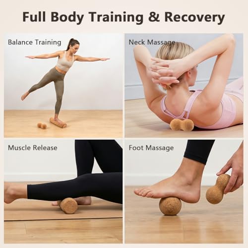 Natural Cork Balance Board Kit, 4-in-1 Foot & Ankle Strengthener Kit, Balance Trainer with Massage Roller & Ball, Toe Resistance Bands, Portable Balances Trainer for Home, Office