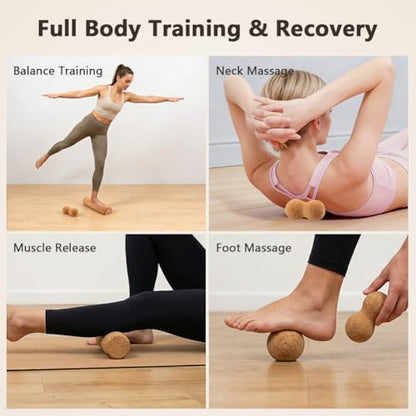 Natural Cork Balance Board Kit, 4-in-1 Foot & Ankle Strengthener Kit, Balance Trainer with Massage Roller & Ball, Toe Resistance Bands, Portable Balances Trainer for Home, Office