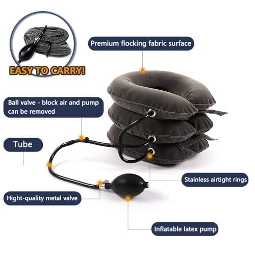 S Cervical Neck Traction Device for Instant Neck Pain Relief - Inflatable & Adjustable Neck Stretcher Neck Support Brace, Neck Traction Pillow for Home Use Neck Decompression - color: Gray