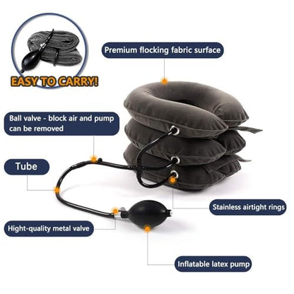 S Cervical Neck Traction Device for Instant Neck Pain Relief - Inflatable & Adjustable Neck Stretcher Neck Support Brace, Neck Traction Pillow for Home Use Neck Decompression - color: Gray