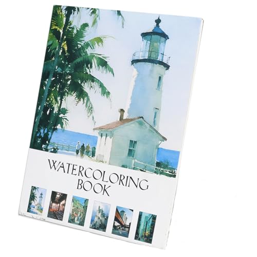 RGBMIX Urban Watercoloring Paper Pad Cotton 140lb/300gsm 12 Sheets 9x12'' Water Coloring Book Line Art of Cityscapes, Lighthouse, Castle, Church, Bridge, Factory for Watercolor, Acrylic, Pencil - color: Architecture