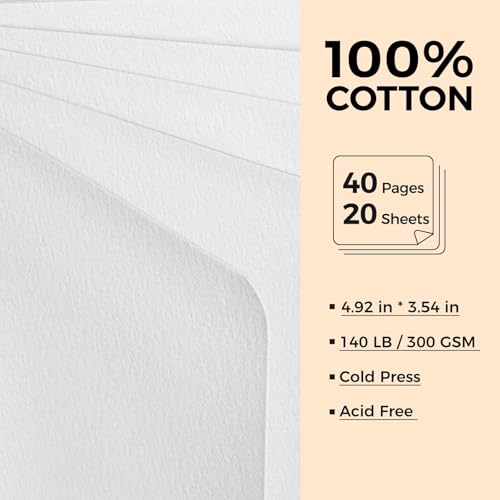 Watercolor Journal - 100% Cotton Cold Press Paper | 20 Sheets 40 Pages | 300GSM (140lb) | PU Leather Cover Watercolor Sketch Books for Artists Painting,Mixed Media 4.9 in x 3.5 in - color: Brown, size: 4.9 x 3.5 in
