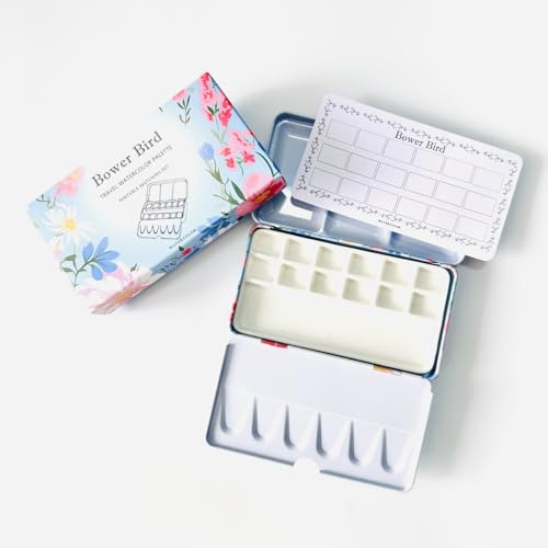 Bower Bird Travel Watercolor Palette,Portable Ceramic Palette 16 Well,Empty Paint Palette,Small Travel Metal Paint Boxwith Porcelain Palette (12Well) - size: 12 Wells