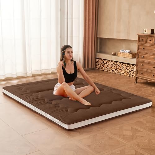 Dr.Futon Japanese Floor Futon Mattress Extra Thick Folding Roll Up Bed Topper Mat for Guest,Lounger and Tavel - color: Brown, size: Full