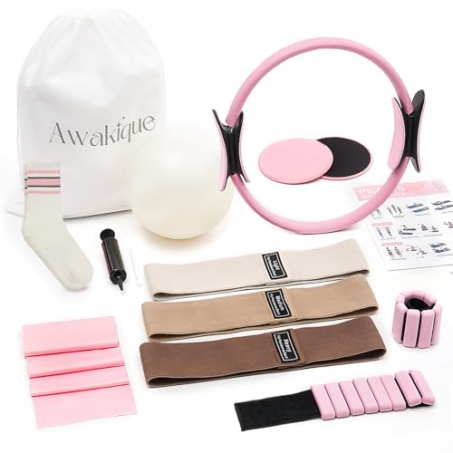 Pilates Kit, Home Pilates Kit with Ring and Ball Set, Full Body Pilates by Izzy Starter Kit with Resistance Bands, Sliders, Ankle Weights & Dumbbells for Home Workouts - color: PinkBeige, size: Ankle Weights