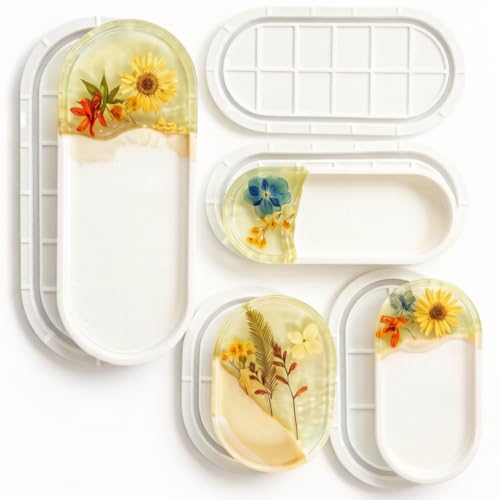 5 Pcs Oval Tray Resin Molds Set - 12'', 10'', 9'', 7'', 5.7'' Oval Tray Molds for Epoxy Resin, Jewelry Holder, Concrete, Gypsum - color: 5 pcs Oval Tray Resin Molds
