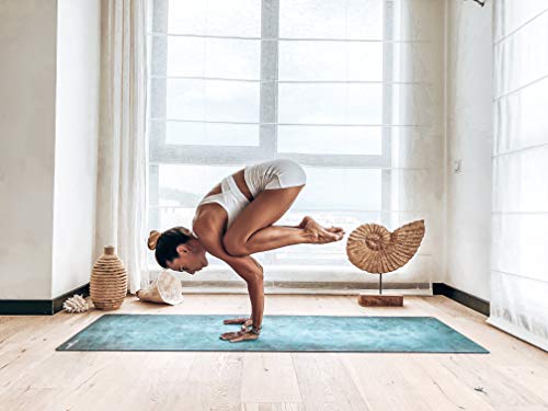 YOGA DESIGN LAB | The Combo Yoga Mat | 2-in-1 Mat+Towel | Eco Luxury | Ideal for Hot Yoga, Power, Bikram, Ashtanga, Sweat | Studio Quality | Includes Carrying Strap! - color: Aegean Green, size: 5.5mm