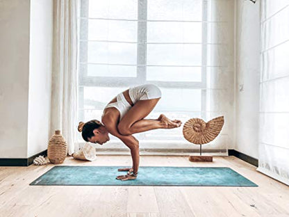 YOGA DESIGN LAB | The Combo Yoga Mat | 2-in-1 Mat+Towel | Eco Luxury | Ideal for Hot Yoga, Power, Bikram, Ashtanga, Sweat | Studio Quality | Includes Carrying Strap! - color: Aegean Green, size: 5.5mm