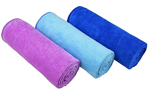 16" x 32"Gym Towels for Men & Women Microfiber Sports Towel Set Fast Drying & Absorbent Workout Sweat Towels for Fitness,Yoga, Golf,Camping 3-Pack Gift - color: Darkblue+blue+purple